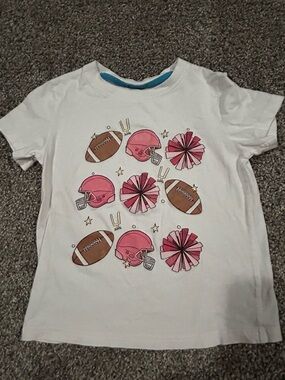 Girls White Tee with Pink Football & Pom Graphics